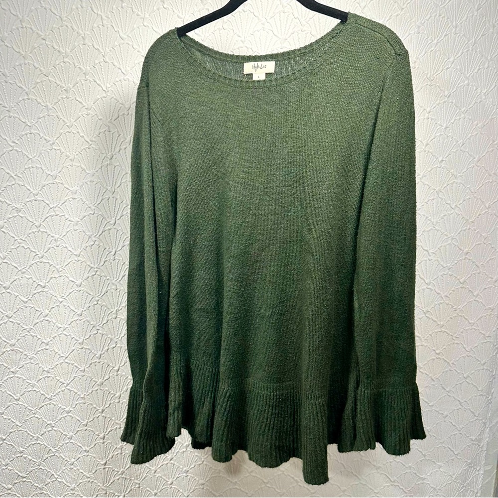 Style & Co Women’s Crewneck Long Bell Sleeves Forest Green Soft Sweater Size L